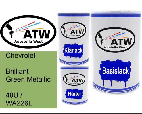 Chevrolet, Brilliant Green Metallic, 48U / WA226L: 500ml Lackdose + 500ml Klarlack + 250ml Härter - Set, von ATW Autoteile West.